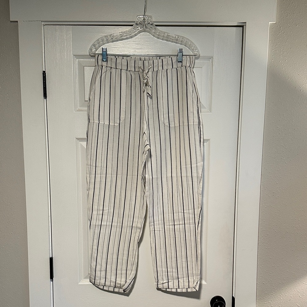 Volcom Women's Wide Leg Pants - White and Black Stripes